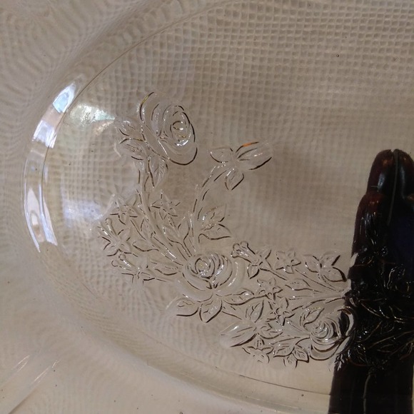 Depression Era Federal 12 inch Oval Amber Glass Platter in Sharon (Cabbage Rose) - Picture 9 of 16